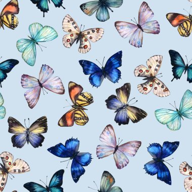 Suluboya kelebek dikişsiz desen el çizilmiş doku