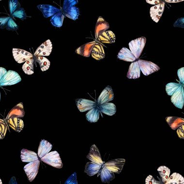 Suluboya kelebek dikişsiz desen el çizilmiş doku