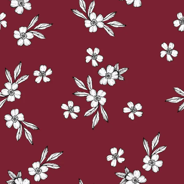 Botanische Zeichnung Blumen Kosmos Muster Nahtlose Blumenmuster Hintergrund Mit Hund — Stockfoto