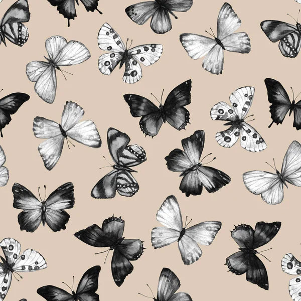 Akwarela Motyl Bezszwowe Wzór Ręcznie Rysowane Tekstury — Zdjęcie stockowe