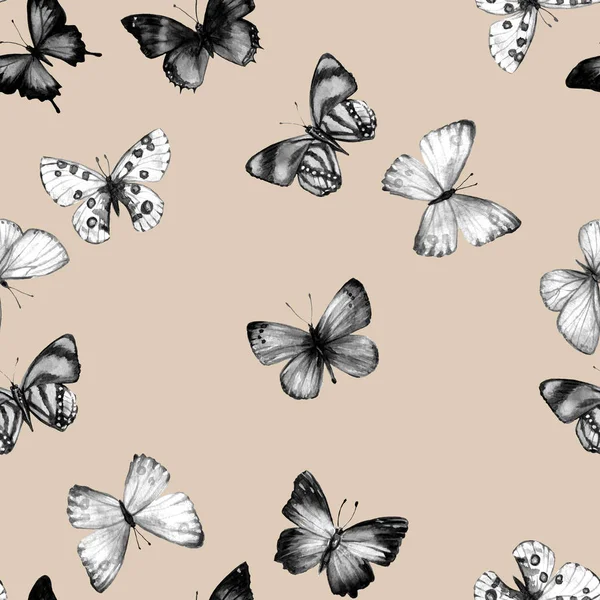 Akwarela Motyl Bezszwowe Wzór Ręcznie Rysowane Tekstury — Zdjęcie stockowe