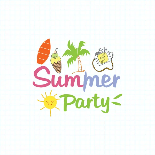 Hello Summer Doodle Illustration Hand Drawn Lettering Fruit Cartoon Characters — Stock Vector