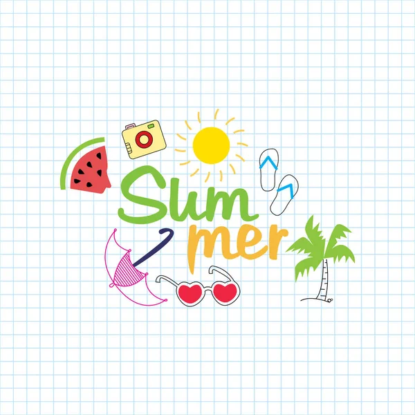 Hallo Sommer Doodle Illustration Mit Handgezeichneten Schriftzügen Und Obst Cartoon — Stockvektor