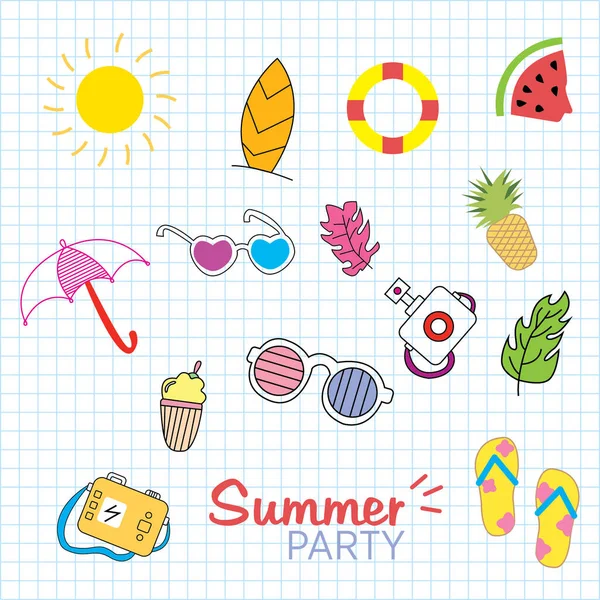 Hello Summer Doodle Illustration Hand Drawn Lettering Fruit Cartoon Characters — Stock Vector