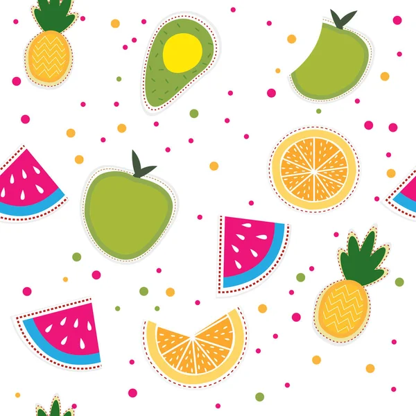 Hello Summer Doodle Illustration Hand Drawn Lettering Fruit Cartoon Characters — Stock Vector