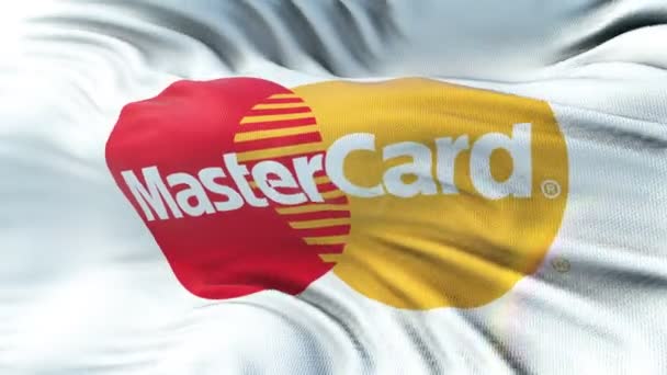 Bandera Mastercard Ondeando Sol Lazo Sin Costura Con Textura Tejido — Vídeos de Stock