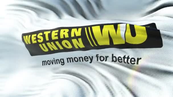 Western Union Flaga Macha Słońce Bezszwowe Pętli Bardzo Szczegółowe Tkanina — Wideo stockowe