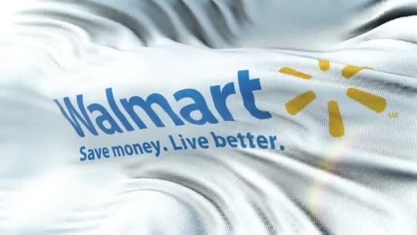 Walmart Flag Waving Sun Seamless Loop Highly Detailed Fabric Texture — Stock Video