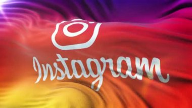 Instagram Logo bayrak sallayarak tarih Pzr. Dağlık mufassal kumaş dokusu ile sorunsuz döngü animasyon. Hazır 4 k çözünürlükte döngü.