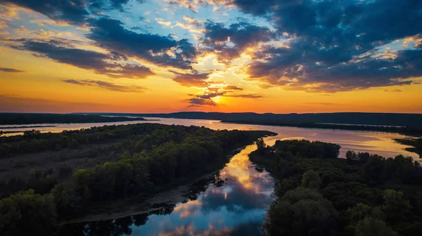 River sunset aerial — Stock Photo, Image