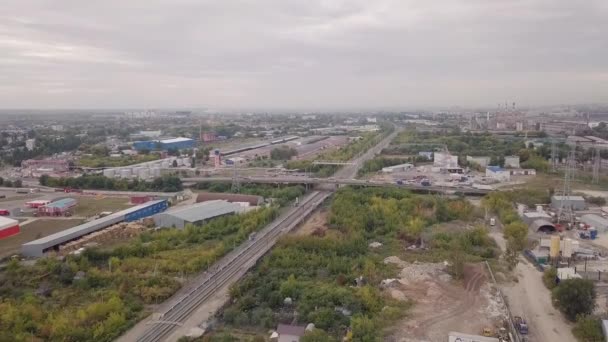 Railroad in industrial city district — Stock Video