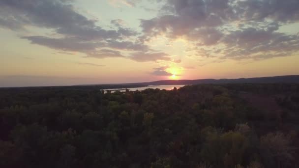 River sunset aerial — Stock Video