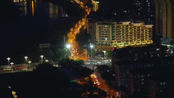 Night city aerial — Stock Video