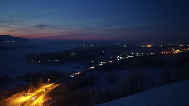 Зимовий міст ніч — стокове відео