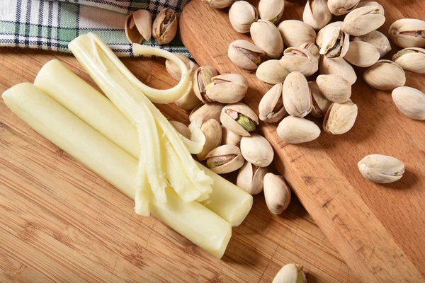 Nueces Pistacho Queso Orgánico Desde Una Vista Aérea — Foto de Stock