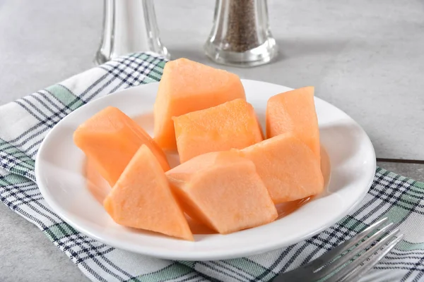 Close Plate Cantaloupe Condiments — Stock Photo, Image