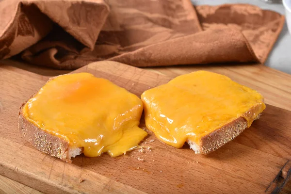 Melted Cheddar Cheese Top Ciabatta Bread Toasts — Stock Photo, Image