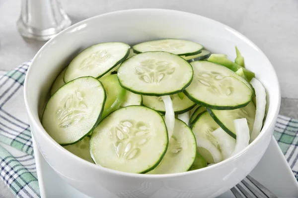 Closeup Bowl Fresh Cucumber Salad — Stock Photo, Image