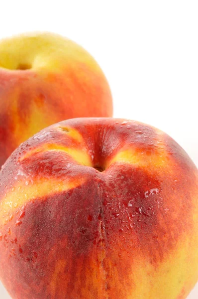 Close Fresh Ripe Organic Peaches White Background — Stock Photo, Image