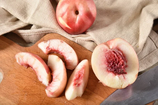 Overhead View Fresh Sliced White Plum — Stock Photo, Image