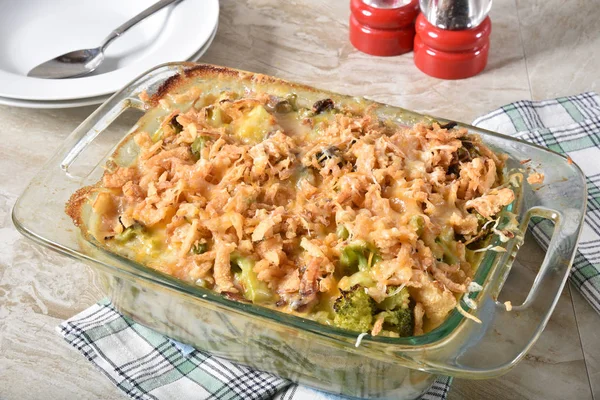 Gastronomische Zelfgemaakte Groene Bonen Broccoli Braadpan Gegratineerd Met Kaas Gebakken — Stockfoto