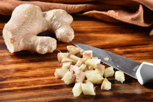 Fresh Ginger Root Chopped Pieces — Stock Photo, Image