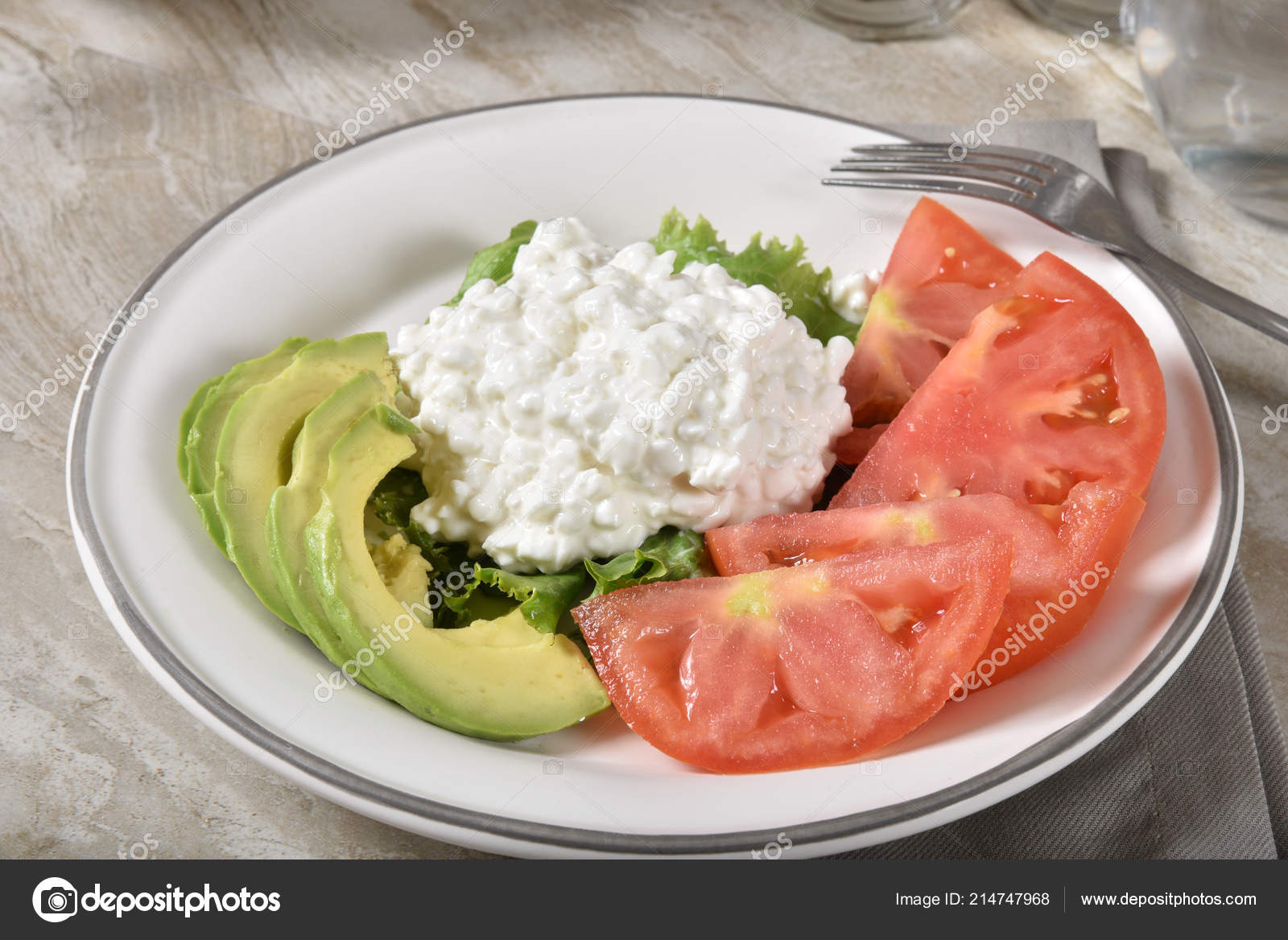 Healthy Salad Cottage Cheese Lettuce Tomato Avocado Stock Photo