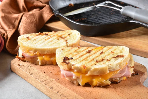 Fresh Cooked Grilled Ham Cheese Sandwiches Ciabatta Bread — Stock Photo, Image