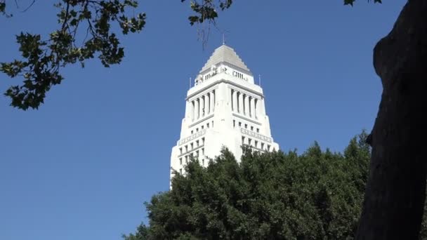 Närbild Upprätta Skott Los Angeles City Hall — Stockvideo