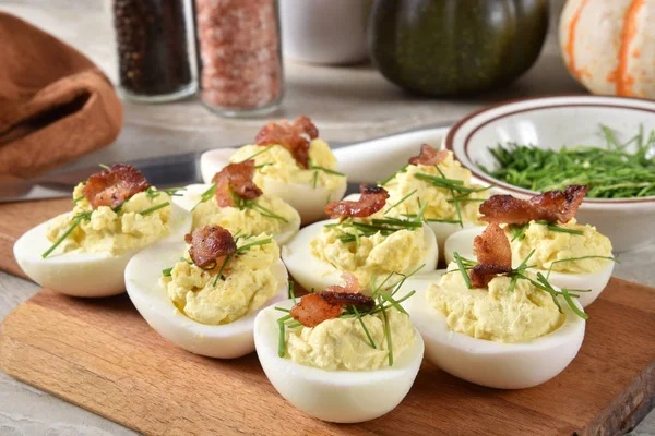 Deviled Eggs Chives Bacon Bits — Stock Photo, Image