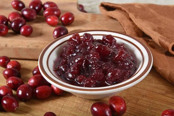 Bowl Fresh Homemade Cranberrie Sauce Fresh Cranberries — Stock Photo, Image