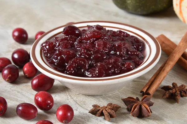 Home Cooked Cranberry Sauce Cinnamon Star Anise — Stock Photo, Image