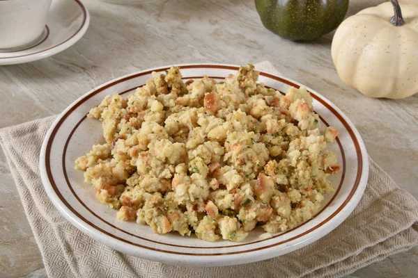 Bowl Herbal Turkey Stuffing High Angle View — Stock Photo, Image