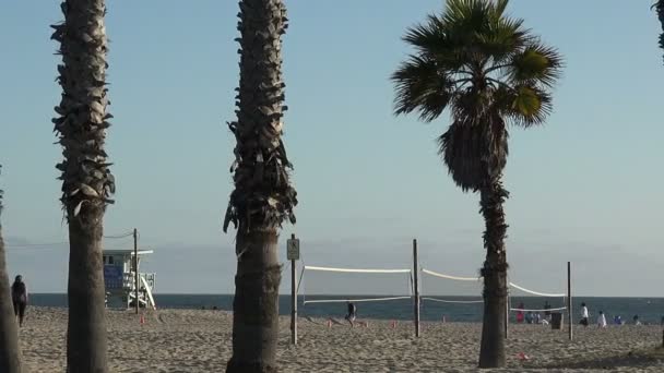 バレーボールの網しライフガードの小屋とベニス ビーチ カリフォルニアの海の絵 — ストック動画