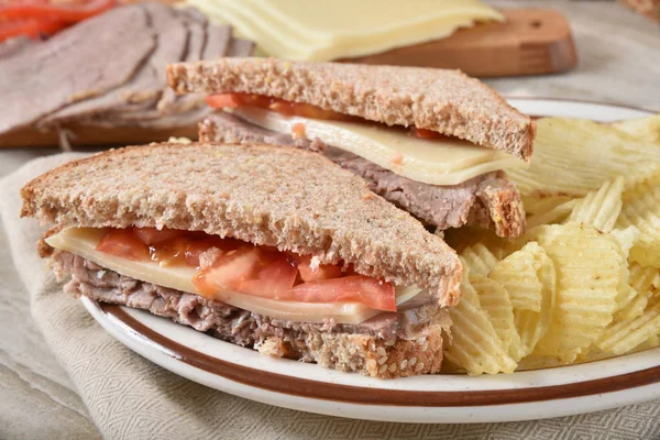 Homemade roast beef sandwich — Stock Photo, Image