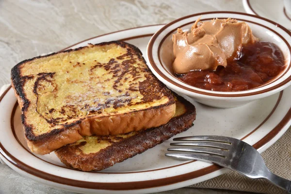 Gourmet French toast with peanut butter and jam — Stock Photo, Image