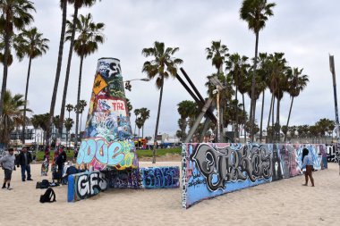 Venedik Beach Graffiti Duvarlar Turistler