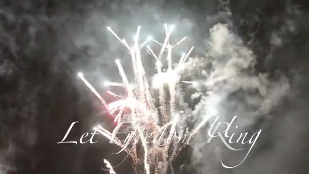 Let Freedom Ring Text Animates Fireworks — Stock Video