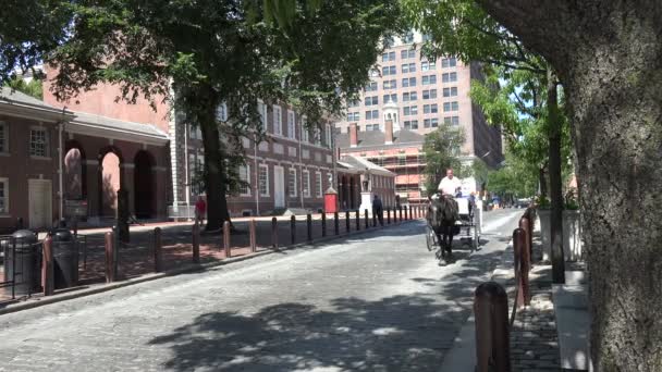 Horse Drawn Carriage Rides Independence Hall — Stock Video