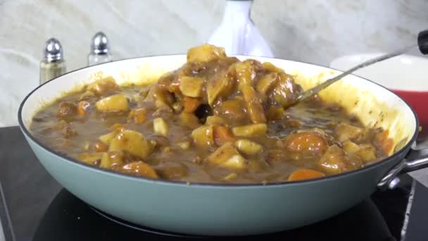 Mexendo Guisado Carne Caseira Uma Frigideira — Vídeo de Stock