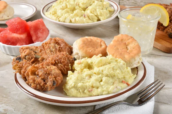 Delicious fried chicken dinner — Stock Photo, Image