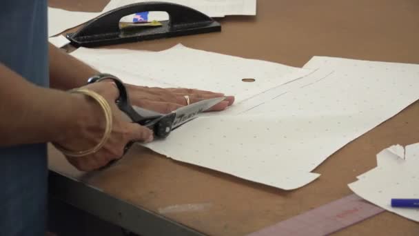 裁缝在服装厂切割图案 — 图库视频影像