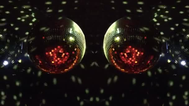Twin Disco Balls Throwing Light Patterns Room — Stock Video