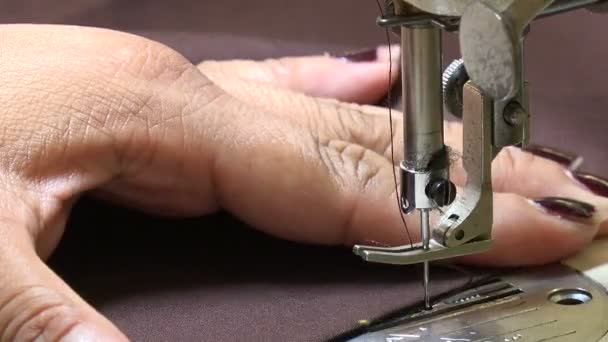 Professional Seamstress Lock Stitching Seam Brown Dress — Stock Video