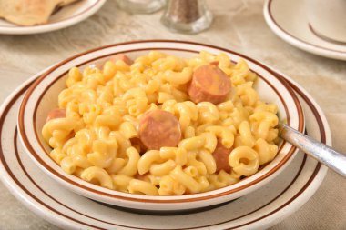Macaroni and cheese with hot dogs clipart