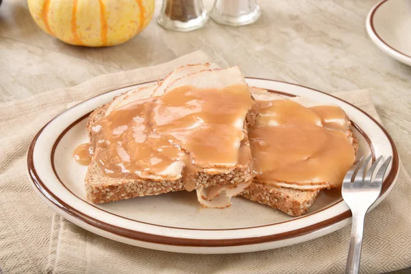Zelfgemaakte kalkoen sandwich in jus — Stockfoto