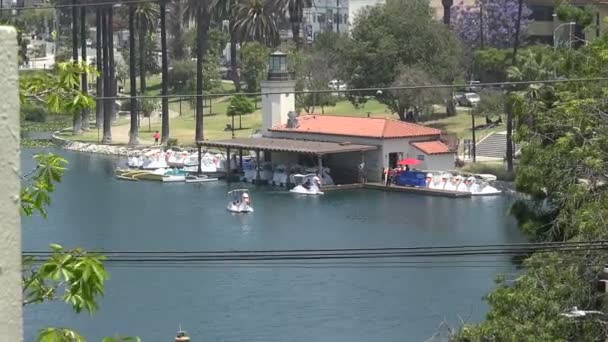 High Angle View Boathouse Echo Park Lake Los Angeles — Stockvideo
