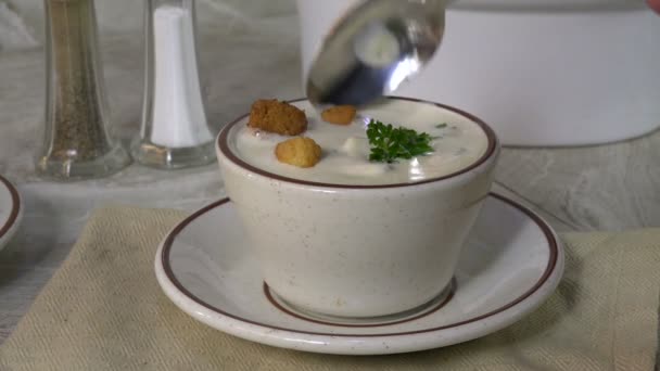 Eating New England Style Clam Chowder — Stock Video