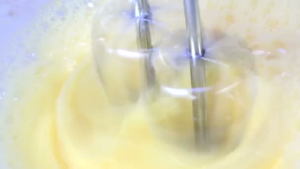 Beating Eggs Mixing Bowl Slow Motion — Stock Video