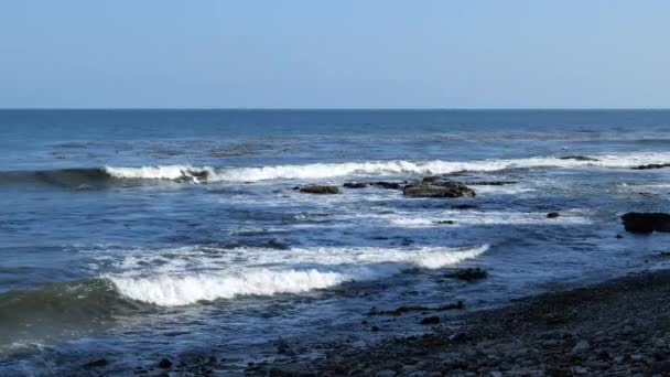 Ondas Quebrando Uma Costa Rochosa Oceano Pacífico Câmera Lenta — Vídeo de Stock